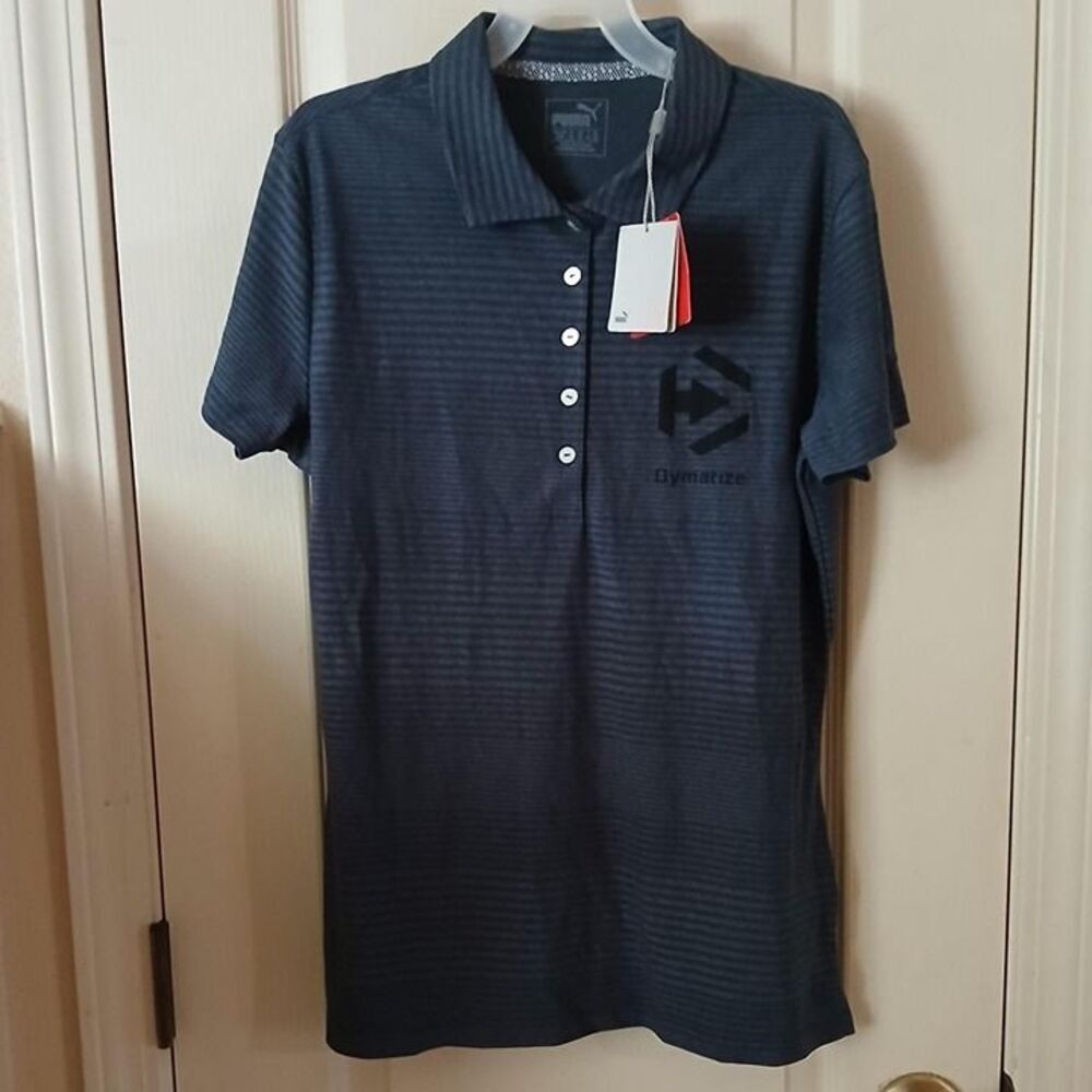 NWT Navy blue Puma dry cell striped polo shirt men's medium gorpcore utility